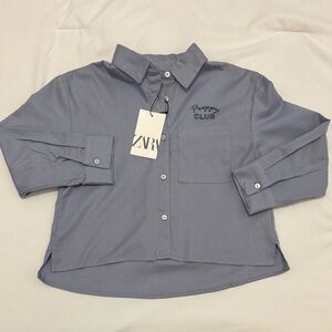Zara Preppy Long Sleeve Button Up - NEW - Size 8-9
